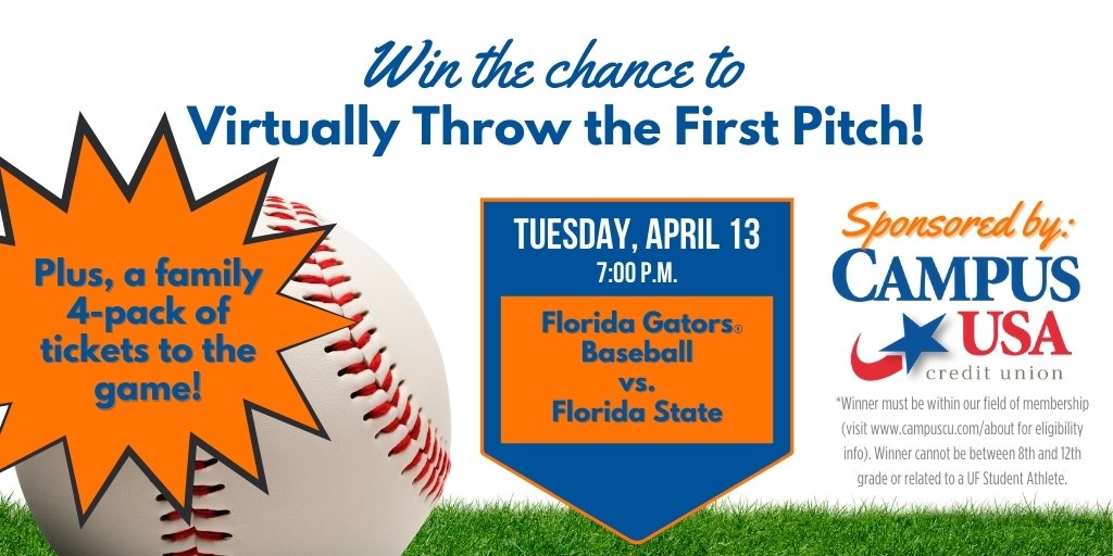 Win the chance to throw the first pitch at the Florida vs. FSU Baseball game (Tuesday, April 13)