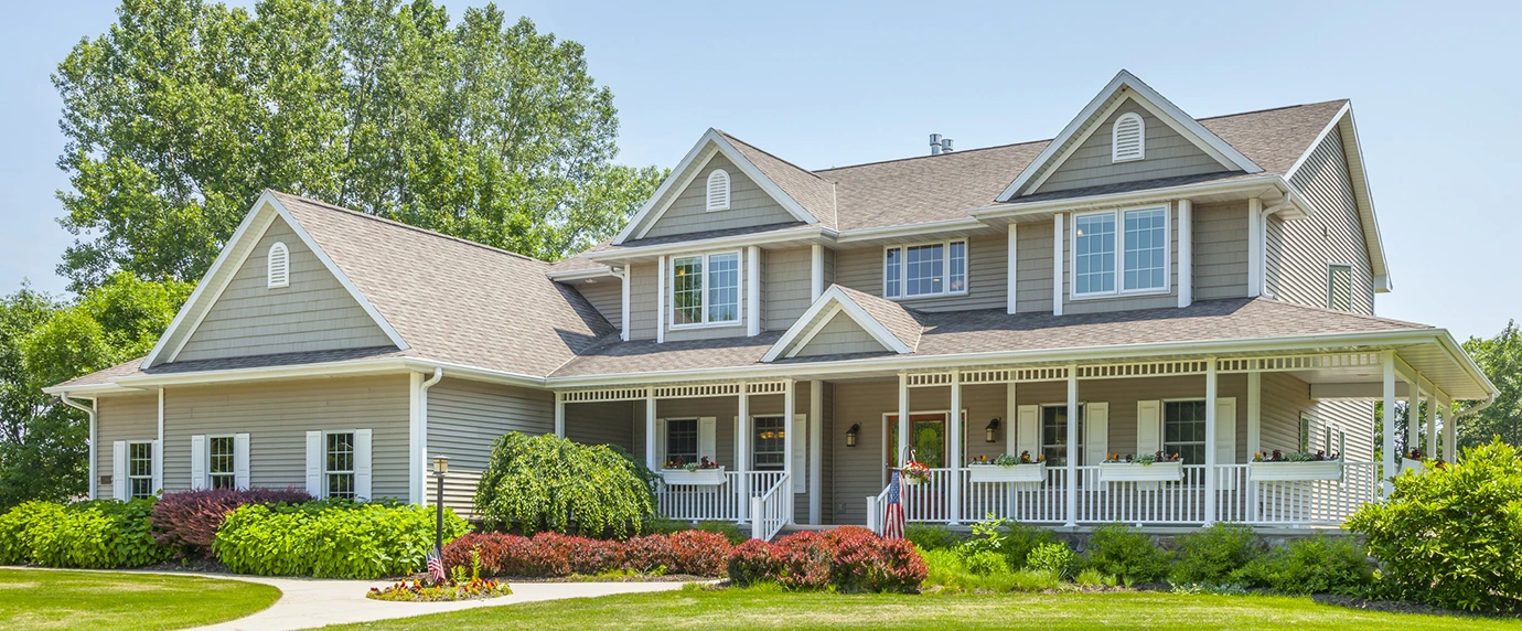 The front view of a beautiful two-story house